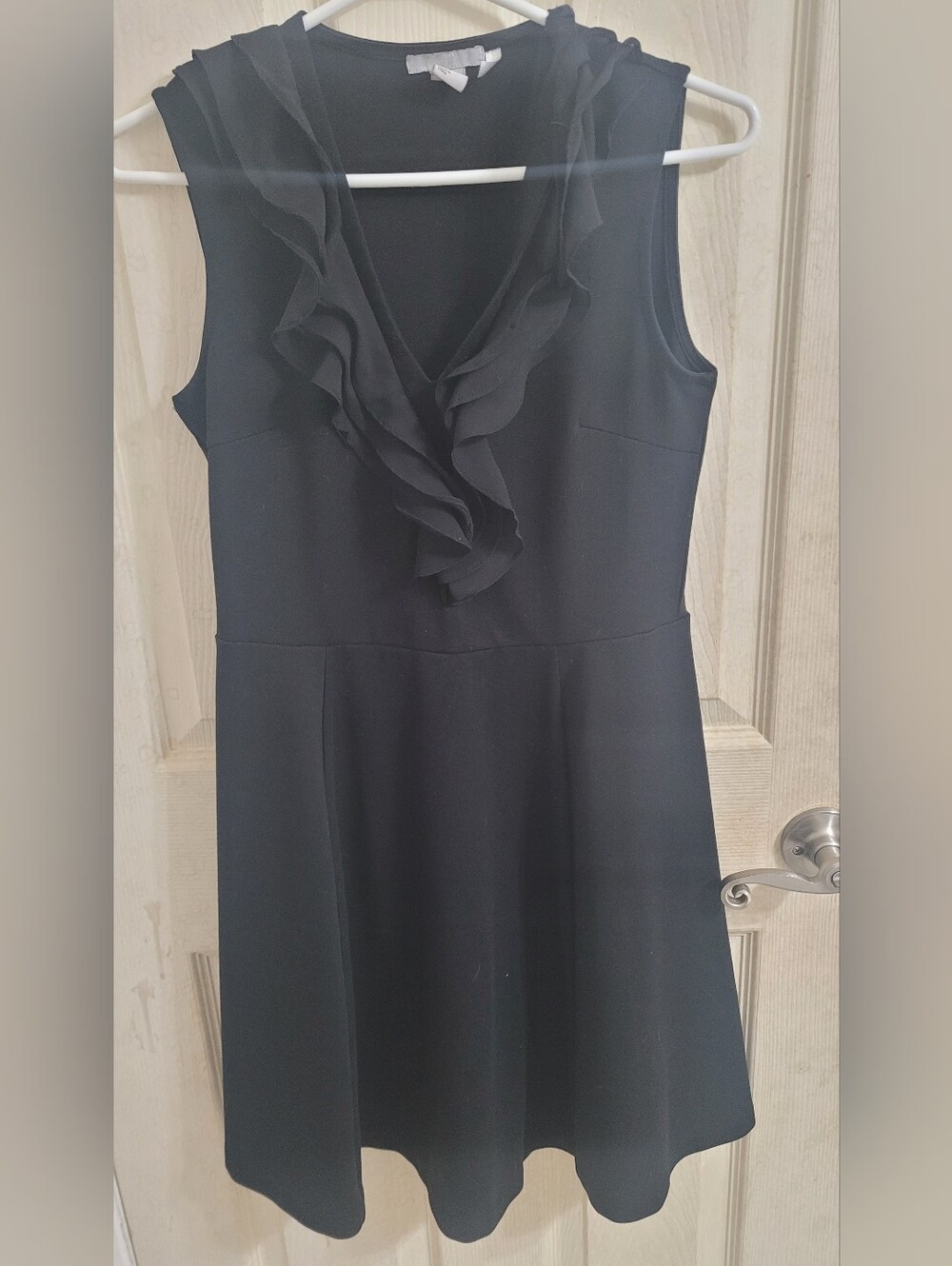 H&M Black Sleeveless Midi Dress with Ruffle V-Neck
